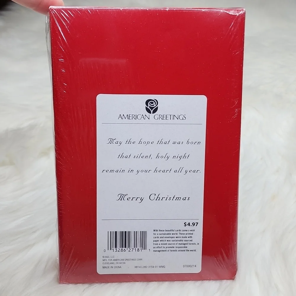 American Greetings Glittery Christmas Holiday Greeting Cards Church with Snow